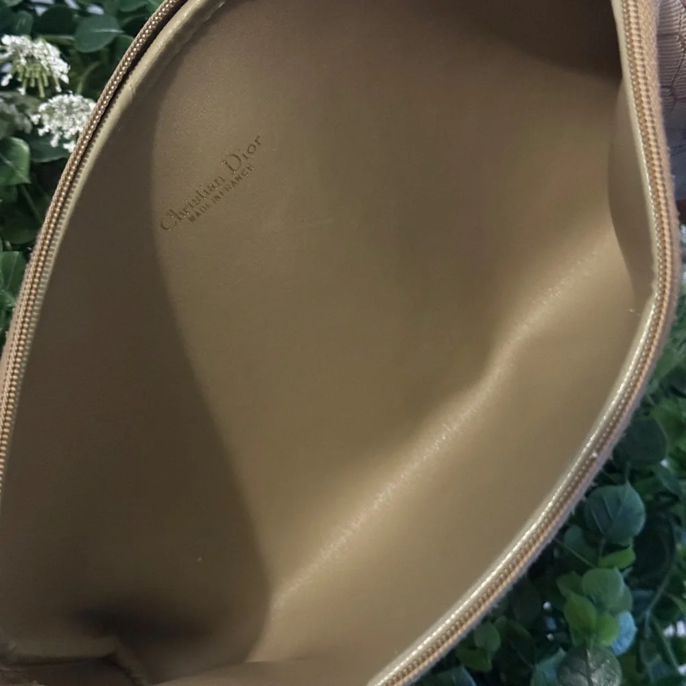 Dior Cannage (Honeycomb) Pouch – Beige Canvas with Brown Leather Trim